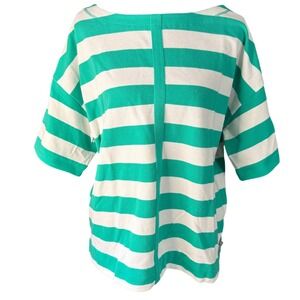 Talbots T‎ Green White Striped Knit Top Large Nautical Coastal Preppy NWT
